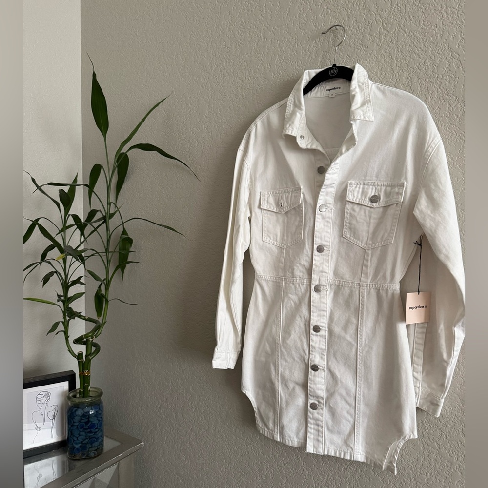 Revolve white denim long sleeve mini dress